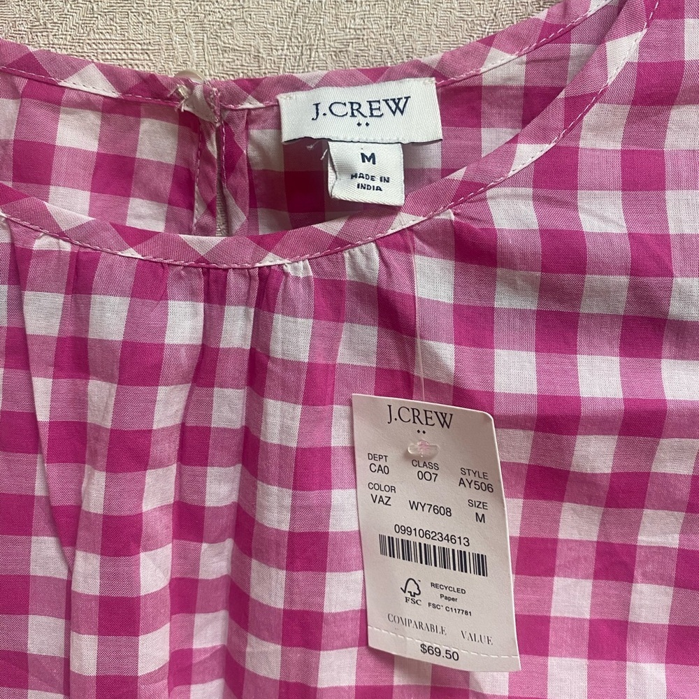 NWT J. Crew Pink/White Gingham Flutter Sleeve Top Size M - Picture 8 of 10